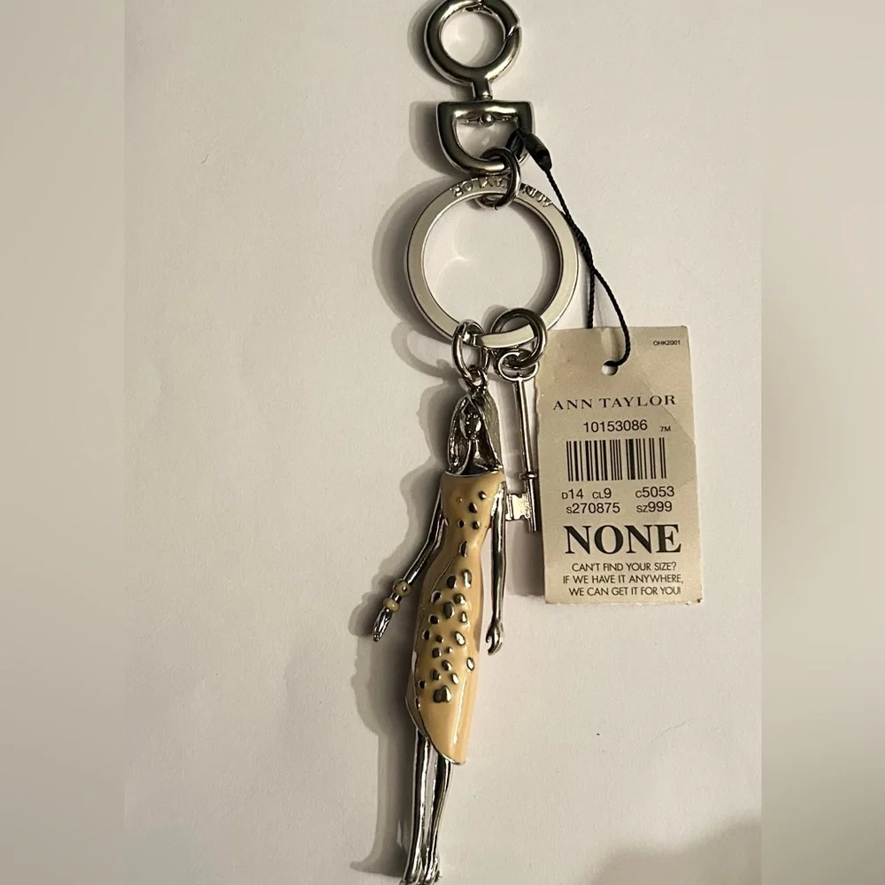 Ann Taylor Silver Tone Keychain with Yellow Enamel Woman Charm - Picture 3 of 3